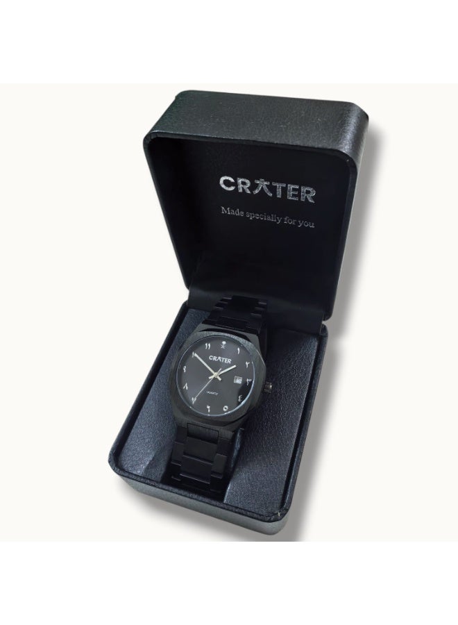 كريتر  ساعة كريتر (CRATER) للرجال – تصميم ملكي فاخر من الستانلس ستيل، مينا كلاسيكي مع عرض التاريخ، مقاومة للماء – تشمل علبة الماركة (أسود /أسود ). - Image 3